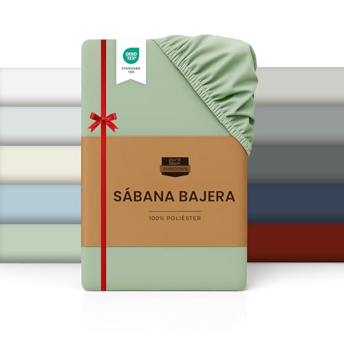 puredown Sábana Bajera Ajustable, Sabana para Cama 150/160x200 cm hasta 25 cm de Grosor, Microfibra Cepillada Transpirable, Oeko-Tex, Verde