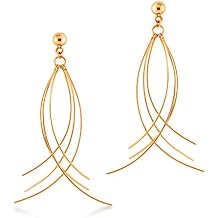 555Jewelry Womens Stainless Steel Curved Threader Drop Dangle Statement Earrings