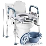 Toilet Seat Risers for Seniors Bedside Commode for Elderly Width and Height Adjustable Raised Toilet Seat with Handles for Elderly Handicap, Elevated, Pregnant, Fit Any Toilet Heavy Duty Up to 400lbs
