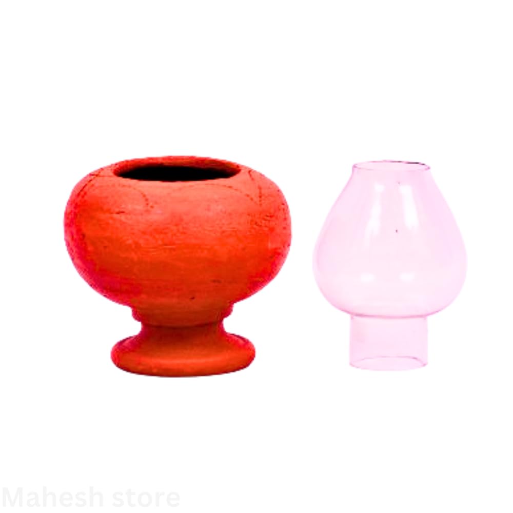 Mahesh Store Brown Clay Diya with Glass Cover Mud Diya Pooja Light (Pack of 1)