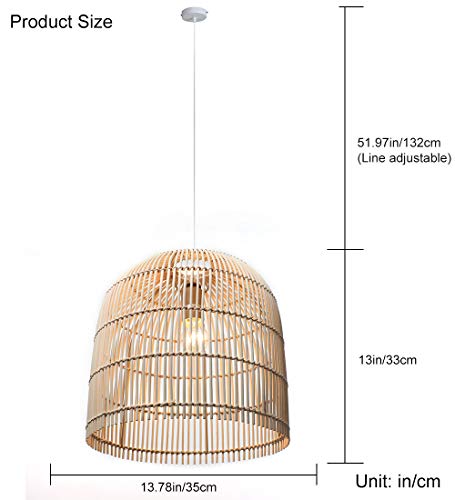 Horsmile Rattan Pendant Light - Hand Woven Linear Chandelier, Basket Light Fixture, 13.8" W x 13.8" D x 13.8" H, with Cord 62 Inches, Rattan Pendant Lamp Shade - Image 2