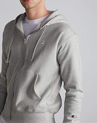 Champion Reverse Weave Full Hooded Zip, Men’s Drawstring Hoodie Jacket, Oxford Gray-Y06145, Large #TOP1