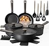 Set de Ollas y Sartenes Astercook de 19 Piezas Antiadherentes, Set de Cocina de Titanio Negro para Inducción, Set de Cocina Saludable Libre de Tóxicos con Sartenes, Libre de PTFE PFOA PFOS, Regalo para el Día del Padre para Hombres 2