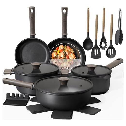 Astercook 19 Pcs Pots and Pans Set Non Stick, Black Titanium Induction Kitchen Cookware Sets, Non toxic Healthy Non Stick Kitchen Cooking Set with Frying Pans Set, PFAS PTFE PFOA PFOS Free