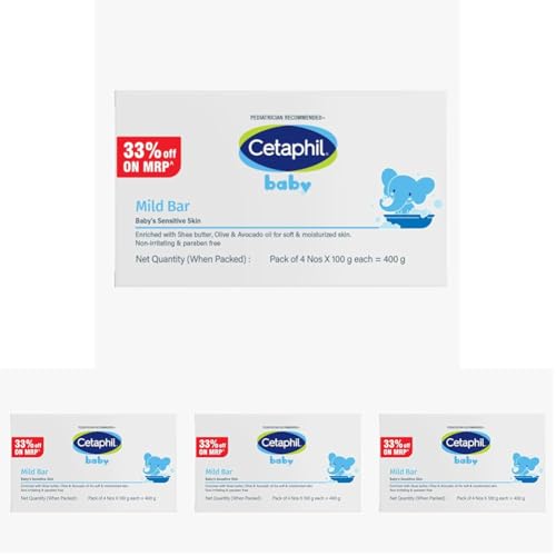 Image of Cetaphil Baby Mild Cleansing Bar for Newborns & Babies 4 x 100 gm | With Shea Butter, Avocado Oil & Olive Oil | Gentle, Hypoallergenic, Pediatrician Recommended | Dry & Sensitive Skin (Pack of 4)