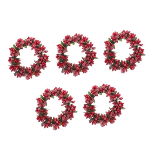 ULDIGI 5pcs Christmas Candle Wreath Artificial Red Berries Rustic Centerpiece Decor for Holiday Gatherings Year Parties and Weddings for Pillar Candles and