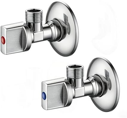Ibergrif M22008A Set of 2 Square Keys G1/2 Inch to G3/8 Inch, Chrome Solid Brass Anti-Leak Angle Valve, Set of 2 Watertight Shut-off Valves for Bathroom, Sink and Kitchen