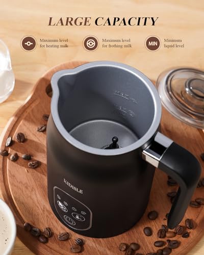 KIDISLE Milk Frother and Steamer 4 in 1, Milk Steamer with Auto Temperature Control, Warm & Cold Foam Maker, Hot Chocolate Maker, Frother for Coffee, Latte, Cappuccino, Black - Thumbnail 6