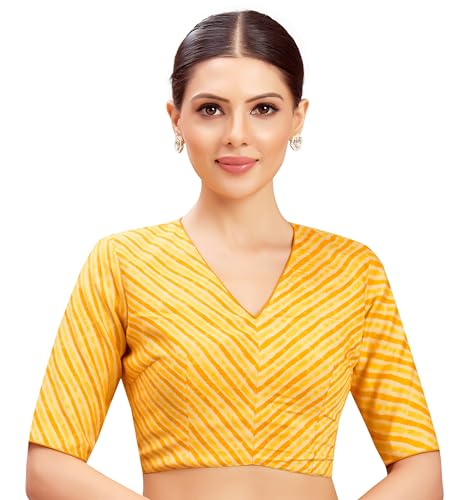 Image of Studio Shringaar Women's Leheriya Crepe Silk Half Sleeve Super Soft Readymade Saree Blouse