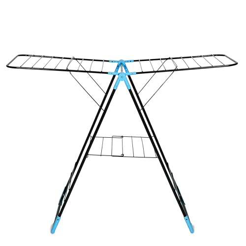Image of FLIPZON AeroDry Pro Foldable Clothes Drying Stand | Heavy Duty Laundry Drying Rack with Expandable Wings | Rust Resistant | Space Saving Indoor & Outdoor | Black & Blue