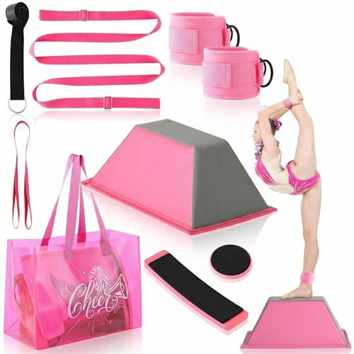 Seenelling 7pcs Stunt Cheer Flyer Training Set PU Non-slip Flyer Stand Lightweight Cheerleading Equipment Stretch Strap Rotating Board Ankle Strap Core Strength Balance Training(Pink)