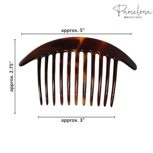 Parcelona French Tapered Edge Tortoise Shell Brown Large 5 Inch Celluloid 11 Teeth Set Of 2 Side Hair Combs For Women And Girls thumb #6