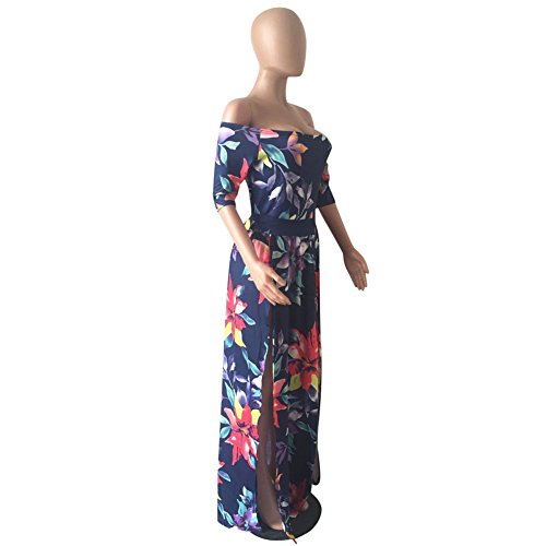 Women Romper Split Maxi Dress Floral Short Jumpsuit Overlay Summer Party Beach 2021 Dark Blue XL