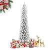 6ft snow flocked pencil christmas tree slim artificial holiday decoration with metal stand realistic snowy xmas tree with 329 tips branches for indoor and outdoor use green white  urban country home decor