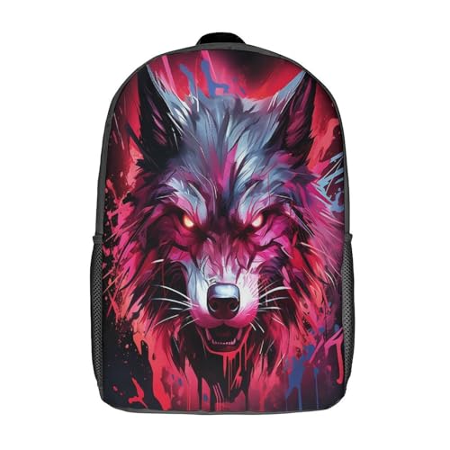 Sac à dos école fille et garçon 17 pouces grand format imprimé loup sauvage