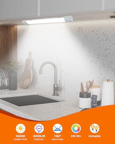 Image of 5000K LED Ceiling Light Fixture with Plug, Under Cabinet Lighting, Linkable LED Light Bar for Kitchen Bathroom Garage Corridor Office Overhead Lighting (4FT-1PCS)