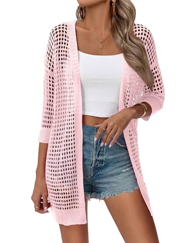 Image of Zeagoo Women's 2026 Summer Crochet Lightweight Cardigan Short Sleeve Boho Kimono Oversized Open Front Sweater Tops