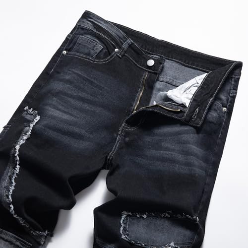 Men's Jeans Denim Pants Straight Patchwork Distressed Biker Jean Streetwear3