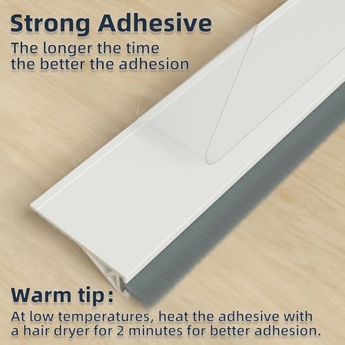 Image of Door Draft Stopper with Brush, Under Door Sweep for Exterior & Interior Doors, Weather Stripping Door Seal, Garage Window Blocker Noise Cold Air Insulation, Draft Guard (White(39 INCH))