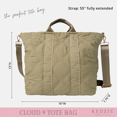 Image of KEDZIE Cloud 9 Quilted Puffer Tote Bag Crossbody Purse for Women - Sage