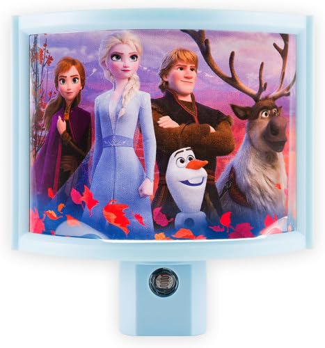 Image of Disney Frozen Wrap Shade LED Night Light, Plug-in, Dusk to Dawn, Girls Bedroom Decor, UL-Listed, Ideal for Nursery, Bathroom, 46276 (Pack of 12)