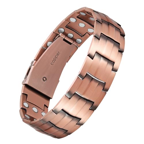 Jecanori Pure Copper Bracelet for Men, Upgrade 3X Ultra Strength Magnetic Bracelets for Men with 3800 Gauss Neodymium Magnets, Premium Fold-Over Clasp Jewerly Gift with Sizing Tool, Copper