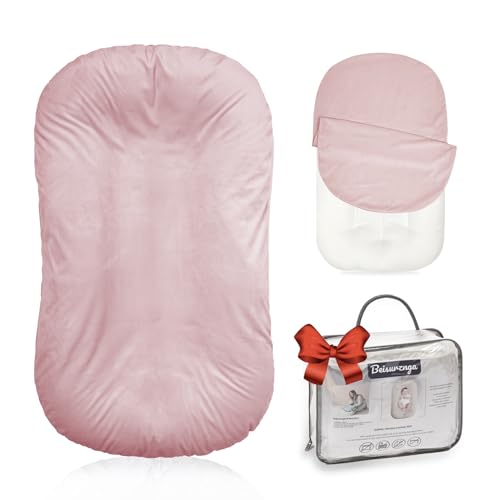 Image of Baby Lounger - Snuggle Cozy Me Infant Lounger for Newborns | Flannel Cover, Breathable Soft, Portable Awake-Time Pad, Essential Baby Gift -Pink