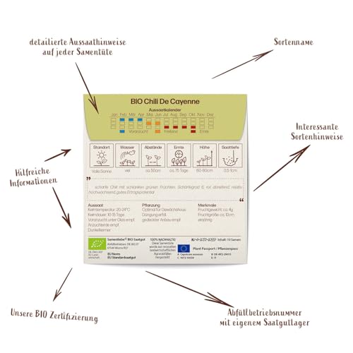 BIO Chili-Samen De Cayenne – alte Sorte, scharfe Peperoni, 10 Stück