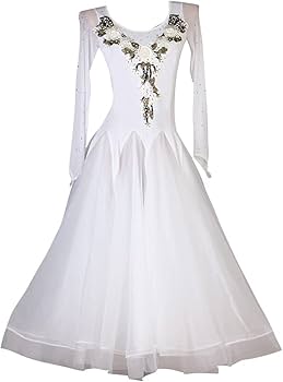 Amazon.co.jp: LNIGHT 社交ダンスドレス 白 刺繍の花柄 ロング