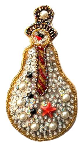 Broche bonhomme de neige en porcelaine d'art fait main avec écharpe rouge