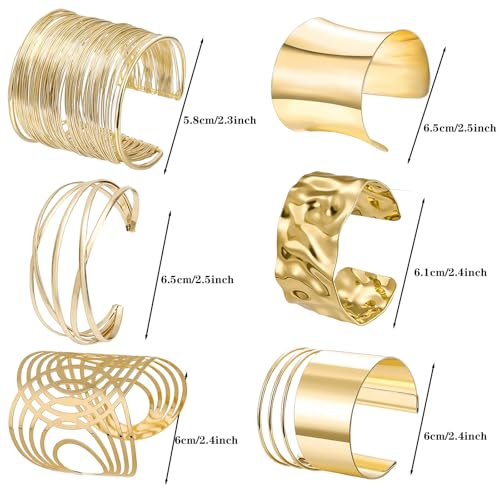 NEWITIN 6 Pieces Gold Chunky Cuff Bracelets for Women Open Wide Wire Bracelet Irregular Bangle Bracelets Thick Arm Cuff Statement Punk Bracelets for Women2