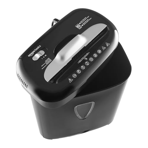 Amazon Basics Mikroschnitt Hochsicherheits-Aktenvernichter für Papier und Kreditkarten, Partikelschnitt, 5-6 Blätter, Schwarz