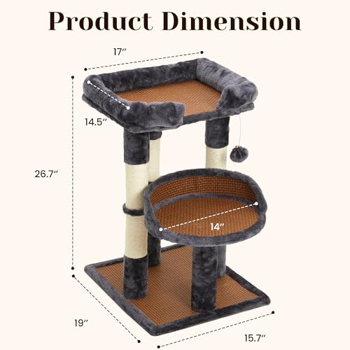 Árbol para gatos multi-nivel con camas y postes para rascar gris miniatura 6