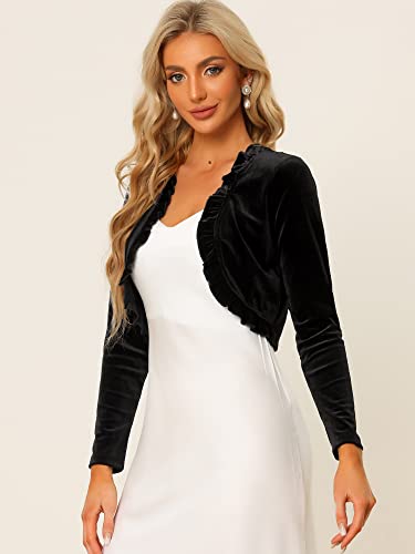 Allegra K Women's Cocktail Party Open Front Cardigan Long Sleeve Cropped Velvet Shrug Top3