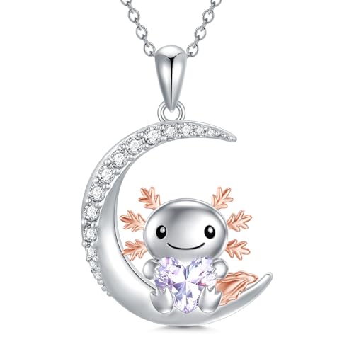 Image of PROESS Animal Birthstone Necklace 925 Sterling Silver Otter /Axolotl /Hippo /Elephant /Dachshund /Monkey /Red Panda Pendant Necklace Animal Birthstone Jewelry Gifts for Women