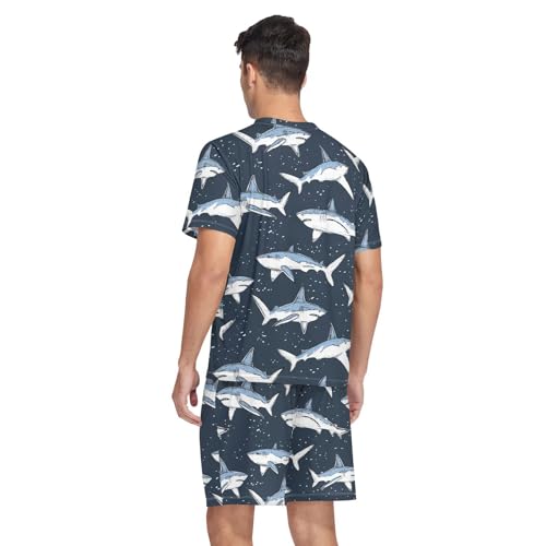 Ocean Shark Men’s Pajama Sets 2 Piece Short Sleeve Sleepwear with Printed Design2