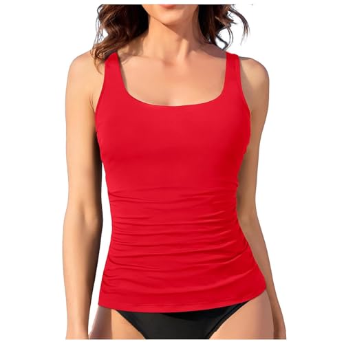 Bañadores Natacion Mujer,Tankini Push-Up De Verano para Mujer,Baño De Cintura Alta,Baño Sexy con Escote En V,Baño Elegante De Tallas Grandes,Top Tankini Fluido con Shorts De Baño Bikini(Rot,XXL)