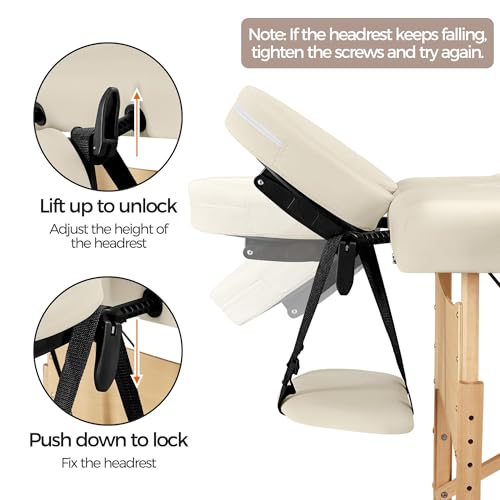 Yaheetech Massage Table Portable Lash Beds Spa Bed Massage Couch Foldable Spa Tables Adjustable 2 Fold with Non-Woven Bag 28 inch, Cream - Image 4