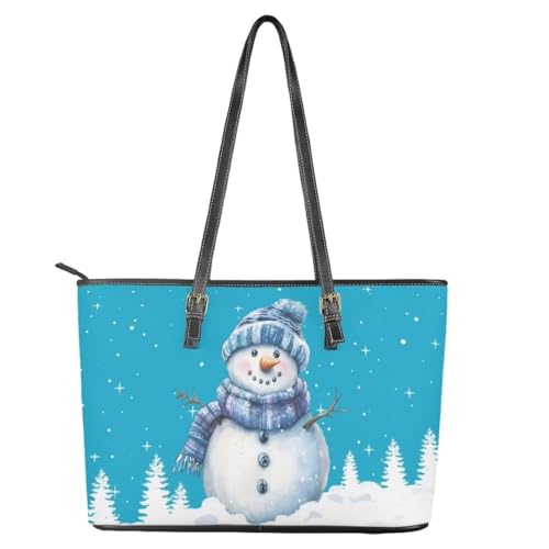 Image of Coldinair Christmas Leather Tote Bag for Women with Zipper Large Shoulder Tote Bag Shopping Casual Travel Bag Handbag Purse
