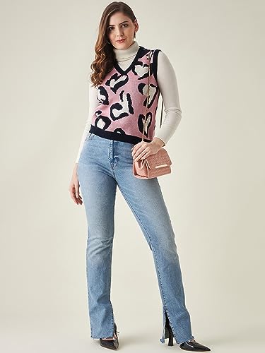 Image of Modeve Printed V Neck Sleeveless Sweater for Women||Winterwear||