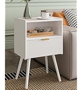 Veegle White Nightstand,Modern Bedside Table with Storage Drawer and Open Wood Shelf, Accent Nigh...