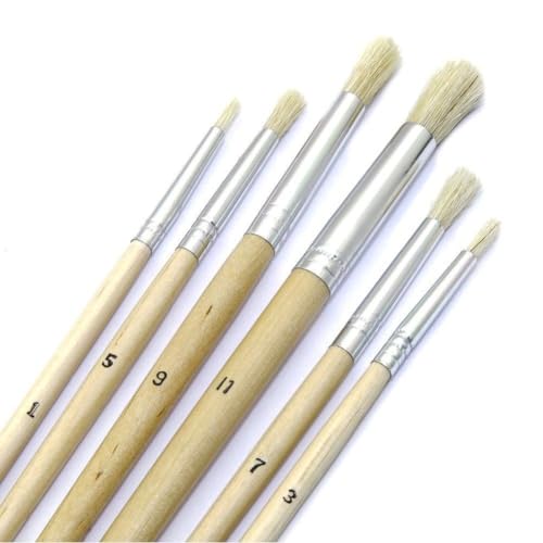 BAKAJI Set 6 Pennelli Artista con Manico in Legno e Punta Piatta, Pennello per Dipingere, Pitturare, Impugnatura Ergonomica e Professionale, Ideali per Artista, Acrilico, Acquerello