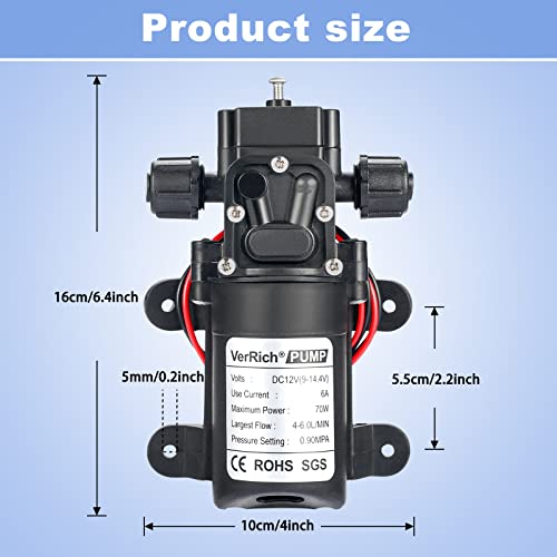 Bomba de micro diafragma VerRich 12V autocebante de alta presión para caravanas 3