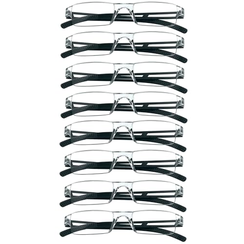 Image of VisionGlobal 8 Pairs Reading Glasses, Blue Light Blocking Glasses, Computer Reading Glasses for Women and Men, Fashion Square Eyewear Frame (8 Black,+0.00 Magnification)