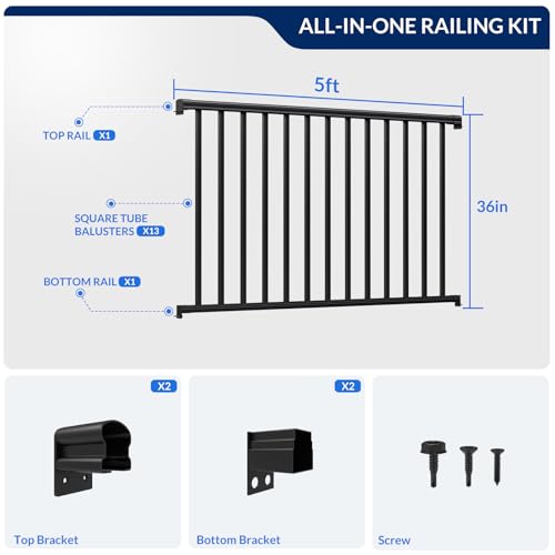 Image of Egadis 1 Pack 36 in x 5 ft Aluminum Porch and Deck Railing Kit Without Post