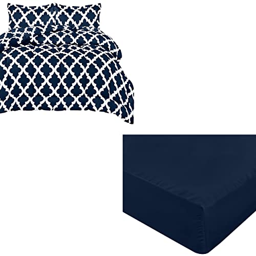 Utopia Bedding 1 Printed Comforter Set With 1 Fitted Sheet Deep Pocket (King, Navy) #TOP26