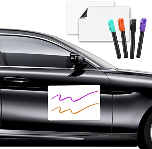 Botocar Car Magnet, 2 Pack 50 Mil White Car Magnets and Decals with 4 Chalk Markers, Blank Anti-Scratch Magnetic Car Door Signs for Vehicles with Rounded Corners to Cover Company Logo (24" x 12")