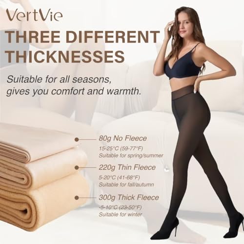 Vertvie 3 Pairs Fleece Lined Tights for Women Thermal Pantyhose Fake Translucent Winter Warm Tights Thick Leggings3