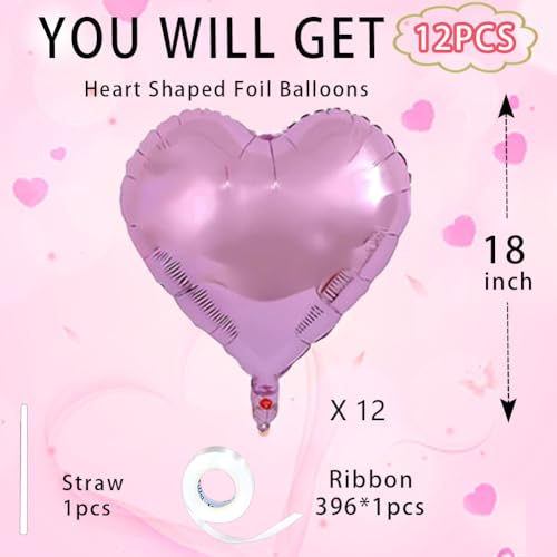 Image of Light Purple Heart Balloons,18 Inch Light Purple Foil Mylar Love Heart Shaped Balloons for Anniversary Wedding Engagement Celebration Birthday Party Baby Shower Valentines Decorations(12Pcs)