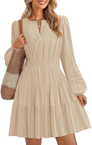 ZESICA Long Sleeve V Neck Mini Dresses for Women 2026 Spring High...